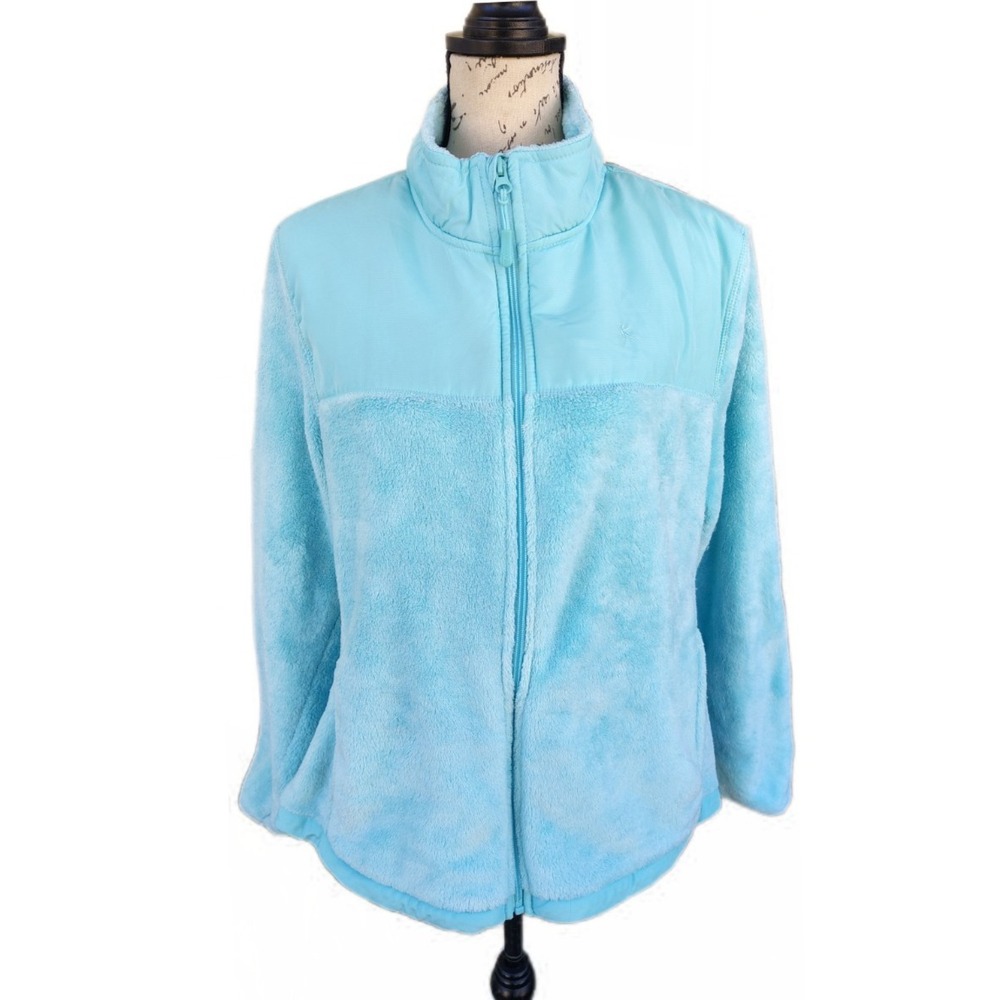 Danskin Aqua Teal Sherpa Fleece Full Zip Jacket Size XL 16-18 Plush Gorpcore